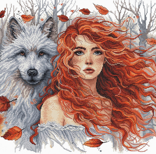 P049 The Ginger Girl and the Wolf - Cross Stitch Kit AVA