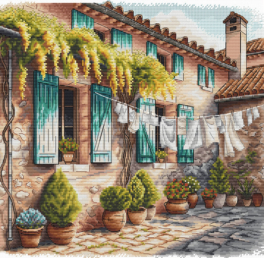 P054 The Patio with Flowerpots - Cross-Stitch Kit