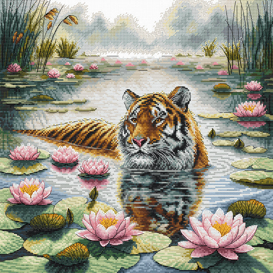 Tiger Among Water Lilies - Cross Stitch Kit AVA P121
