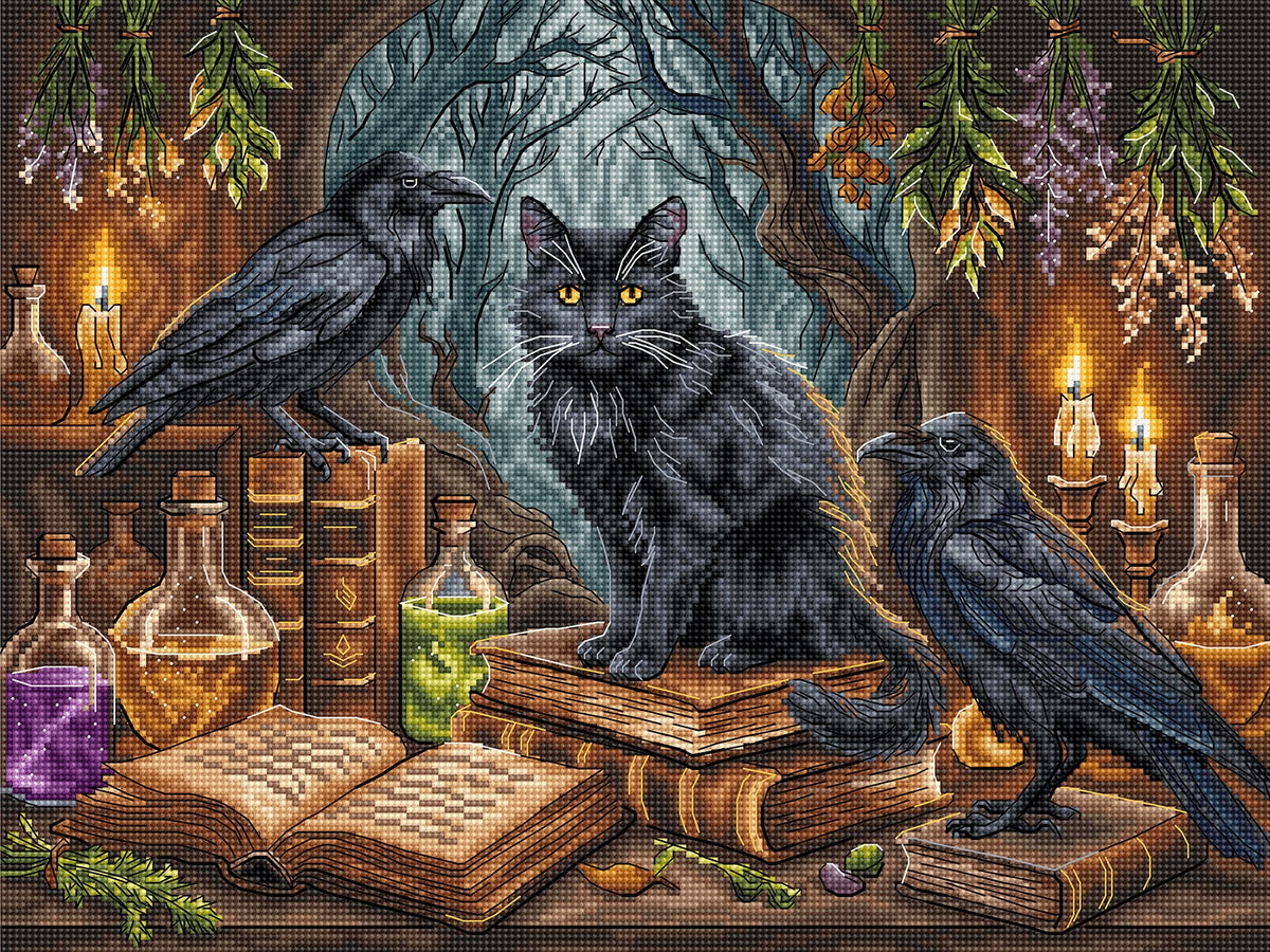 P163 Black Cat and Ravens - Cross Stitch Kit