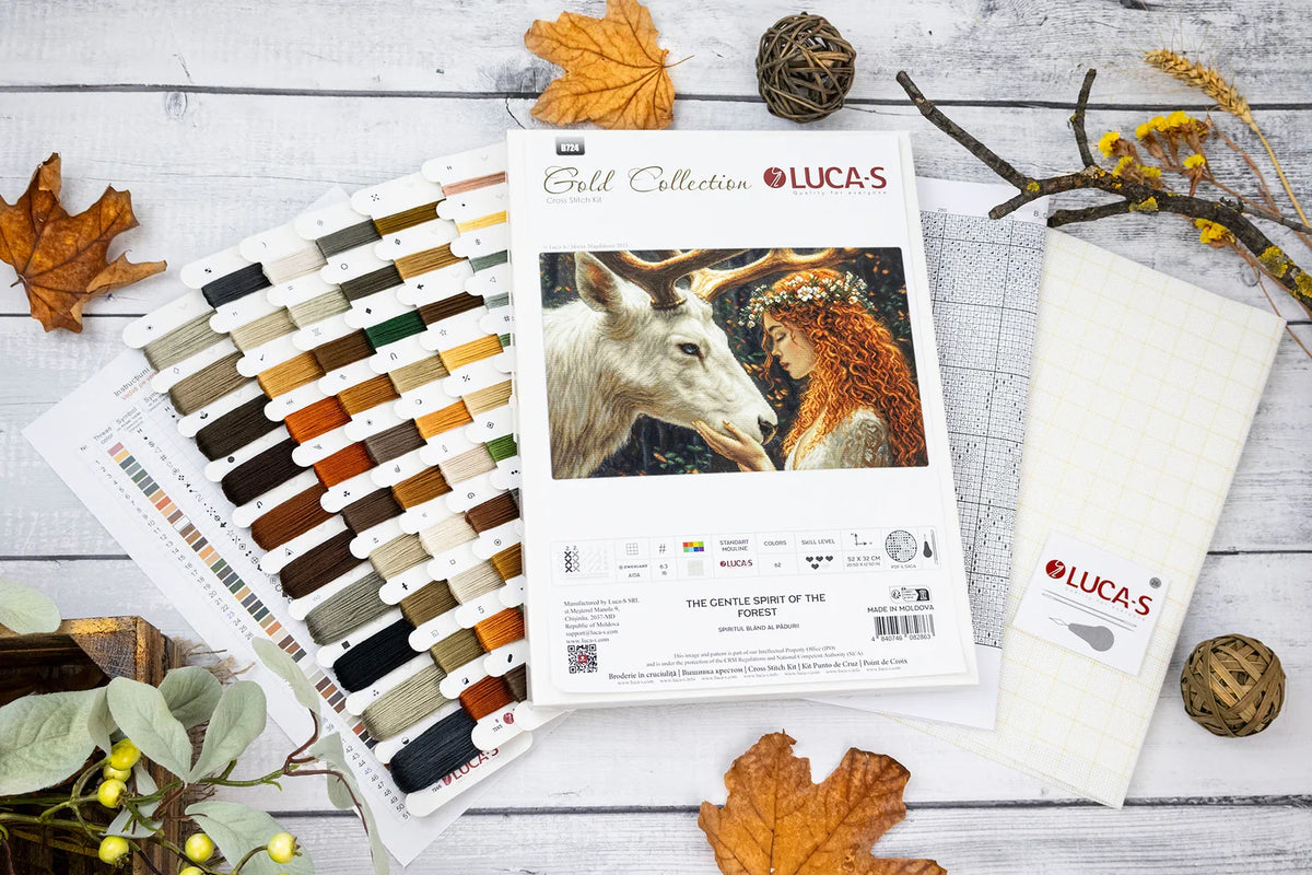 Contenido del kit de punto de cruz Luca-S GOLD B724 con tela Zweigart e hilos clasificados