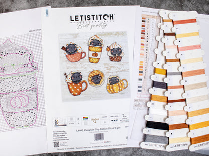 Kit de Punto de Cruz "Gatitos en Tazas de Calabaza" L8092 de Letistitch - Juego de 6