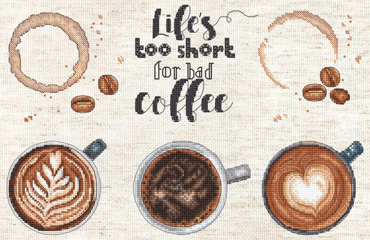 Kit de Punto de Cruz Letistitch L8097 "La Vida es Demasiado Corta para un Mal Café"