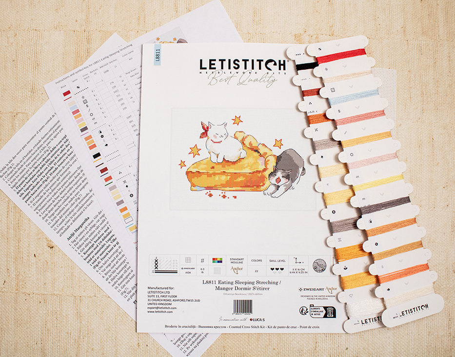 Kit de Punto de Cruz "Comer Dormir Estirarse" - LETISTITCH L8811