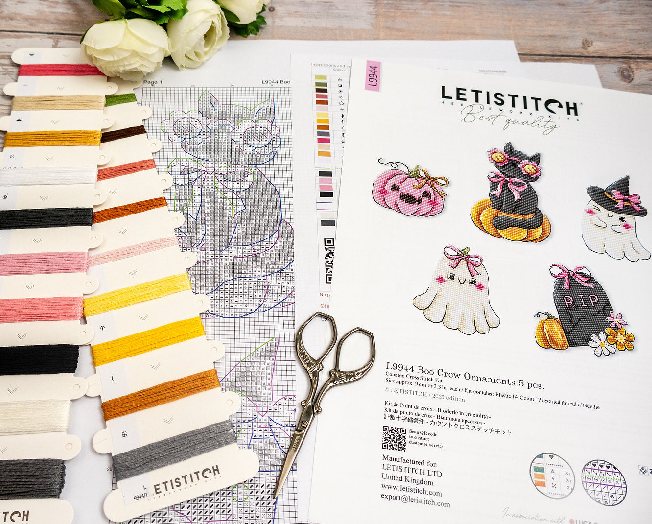 L9944 Boo Crew Ornaments 5 pcs. - Letistitch | Kit de punto de cruz en plástico